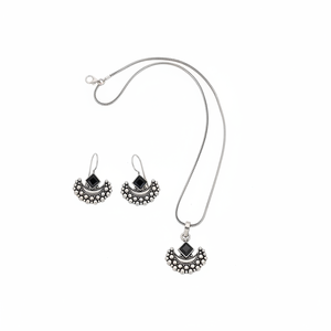 Conjunto de Cadena con Colgante de Piedra Pota Oxidada y Plateada, Joyería Étnica Tradicional para Mujer, Colección Festiva - Product Image 2