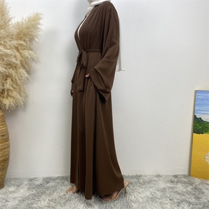 1993# Classy Simplicity Soft Nida Material Solid Color Loose Sleeves Casual Versatile Women Eid Daily Open <b>Abaya</b> - Product Image 6