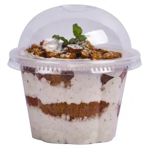 Clear Cup 245Ml Afhalen Bloemvorm Tiramisu Container Plastic Wegwerp Cool Dessert Cup Met Halfronde Deksel