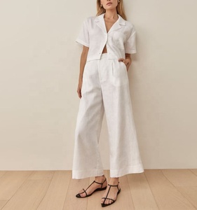 Lapel Collar Vintage Chic Crop Jacket Half Sleeve Button up <strong>Linen</strong> <strong>Top</strong> for Women - Product Image 3