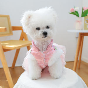 Lindo y Elegante Vestido de Invierno para Mascotas con Letras Bordadas en Rosa, Poliéster Ecológico, Nudo Chino, para Perros Pequeños, Uso Diario y Fiestas - Product Image 1