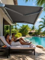 Auvent en aluminium économique et luxueux pour piscine et balcon, installation facile, télécommande, protection solaire intelligente, imperméable