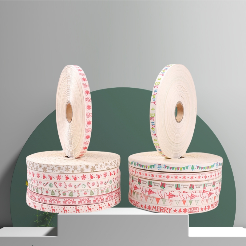 Personalized Custom Printed Gift Box Packaging Bow Candy Christmas Decoration Cotton Ribbon