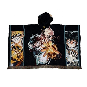 Fábrica Quick Custom Anime Jacquard Tecido Cobertor Sherpa <span class=keywords><strong>Poncho</strong></span> Anime <span class=keywords><strong>Poncho</strong></span> Hoodie Cobertor Tapeçaria Personalizada