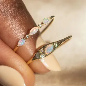 EQR29 RINNTIN Dainty 925 Sterling Silver Jewelry Opal 14K Gold Plated Vermeil Rings for Women