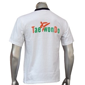 เสื้อยืดคอวีทรงหลวมสำหรับผู้ชาย พิมพ์โลโก้ได้ คอเสื้อตัดกัน ผ้าฝ้าย 100% ชุดฝึกซ้อมเทควันโด ชุดลำลอง ชุดกีฬา ชุดทีม - Product Image 2