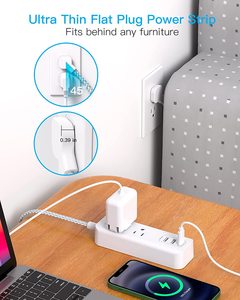 One Beat US Ultra Flat Plug Power Strip 2 prises 3 ports USB (1 USB C) Compact pour Travel & Crusie & Home Travel Adapter - Product Image 6