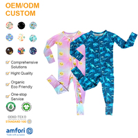 Combinaison pour bébé en bambou biologique à manches longues, body à fermeture éclair bidirectionnelle, combinaison personnalisée à imprimé, pyjama écologique en bambou pour bébé