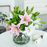 Bunga Lily Artificial Laris Manis, Sentuhan Realistis PU, Buket Bunga Lily untuk Dekorasi Pernikahan, 3 Tangkai Bunga Artificial