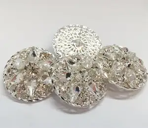 Boutons en strass pleins de diamants accessoires vestimentaires ronds personnalisés avec garniture en maille 30mm