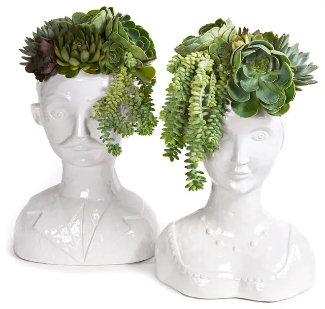 custom ceramic lady male and female bust garden pot wholesale home decor head shaped flower vase