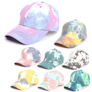 Topi Bisbol Tie Dye Multiwarna Amerika Eropa Berkualitas Tinggi, Pelindung Matahari untuk Perjalanan Luar Ruangan Musim Panas dan Pakaian Festival - Product Image 1