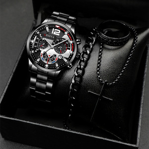 Großhandel Mode 4-teiliges Edelstahl Business Analog-Armbanduhr <span class=keywords><strong>Set</strong></span> mit Kalender, Datum und Armband Quarz-Uhr <span class=keywords><strong>Set</strong></span> für Herren Geschenkset - Product Image 2