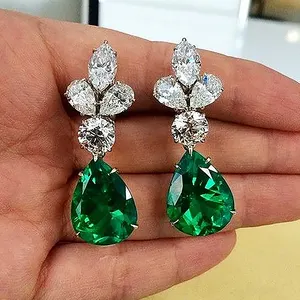 CAOSHI Jewelry Emerald Green Stone Earrings Women 925 Silver Plated Cubic Zirconia Chandelier Earrings Crystal