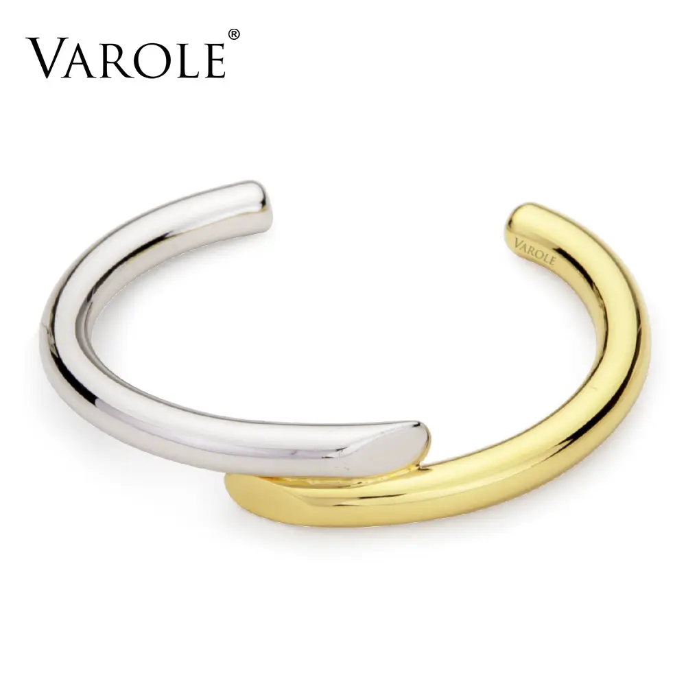 Varol - Pulseira de joia com desenho de linhas simples, pulseira de cor dourada para mulheres, pulseira com punho, pulseira de punho, novidade