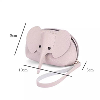Dompet Koin Mini Gajah Lucu Dompet Gantungan Kunci Kulit PU Kantong Ritsleting Portabel untuk Earphone Kartu Kunci Aksesori Kecil