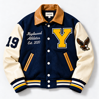 Blouson universitaire personnalisé OEM, corps en laine, manches en cuir, broderie de numéros et de lettres, logo, commande en gros, blouson de lycée, usine