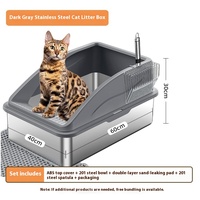 Bac à litière pour chat extra large, écologique, moderne, en acier inoxydable, avec toilette à hauteur réglable, design carré