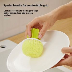 Cepillos de limpieza para el hogar y cocina con mango de bola de hadas, bola de limpieza nano, cambio de color degradado, de plástico, aptos para lavavajillas, para macetas - Product Image 5