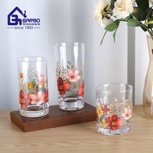 Gobelet en verre avec décalcomanie gobelet à eau fournisseur chinois Offre Spéciale verrerie pour hôtel ou bar verres de bar faits à la main