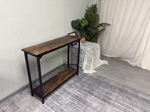 Table <span class=keywords><strong>console</strong></span> industrielle à 2 niveaux en <span class=keywords><strong>bois</strong></span> rustique et structure métallique, idéale pour les couloirs étroits et comme table de canapé, pour les distributeurs de meubles. - Product Image 2