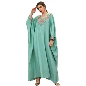 Islam muslim clothes factory Middle East Dubai women cyan casual dress support coming graph custom