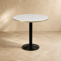 Table à manger moderne en pierre artificielle blanc poissonnier avec piétement en fer pulvérisé, pour usage domestique ou hôtelier, personnalisable, 4 places