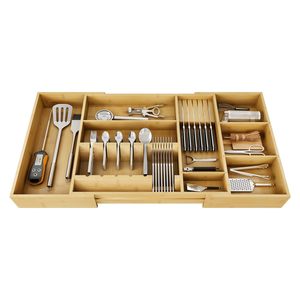 Bamboo Cutlery <b>Storage</b> <b>Box</b> Rectangular Solid Wood Drawer Divider Organizer With Compartments For <b>Kitchen</b> Tableware - Product Image 1