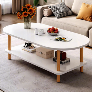 Mesa de Centro Redonda Irregular de Alta Gama con Dos Estantes y Esquinas Redondeadas para Sala de Estar, Mueble para el Hogar con Marco de Madera de Tamaño Pequeño, ¡Gran Oferta! - Product Image 1
