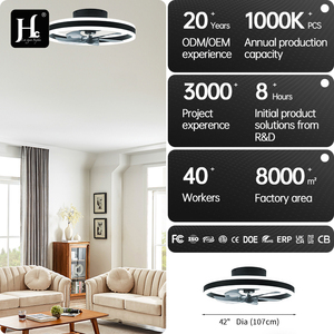 Ventilador de techo silencioso de 19.7 pulgadas, 6 velocidades, inteligente, moderno, comercial, de 220V, de perfil bajo, elegante, para el hogar, con luz LED. - Product Image 4