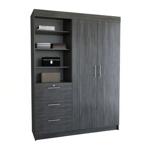 Armadio Kenya a 3 cassetti e doppia anta in rovere fumé con 3 ripiani, mobile per camera da letto - Product Image 1