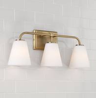 Lustre moderne élégant en laiton de style transitionnel avec abat-jour en verre laiteux pour salle de bain, coiffeuse, couloir, éclairage intérieur