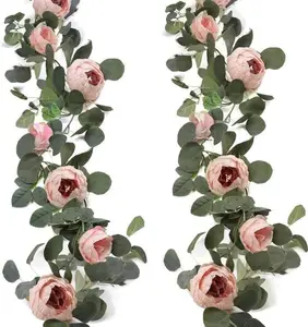 人工ユーカリガーランドロゼットグリーン装飾ロングつる結婚式アーチ型背景人工装飾花