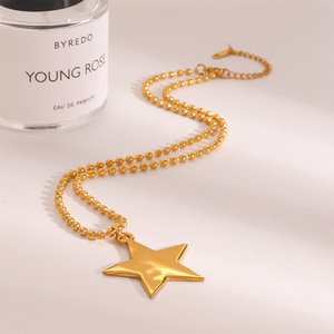 Collar con colgante de estrella de acero inoxidable, chapado en oro de 18k, cadena geométrica, joyería para mujer, accesorio de moda. - Product Image 3