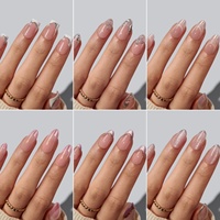 BTArtbox Faux Ongles Courts Amande Faits Main en Gel Souple, French Manucure Rouge 3D, à Presser, Vente en Gros