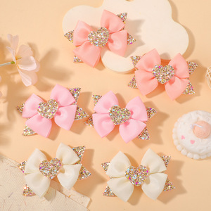 Jepit Rambut TREETIP Logo Kustom Kristal Glitter Kartun Hati Pita Grosgrain untuk Anak Perempuan, Jepit Buaya Balita, Rambut Berkilau Manis - Product Image 1