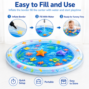 Tapis aquatique gonflable pour bébé, tapis de jeu sensoriel rond pour nourrissons avec jouets flottants océaniques, bordure en PVC souple - Product Image 6