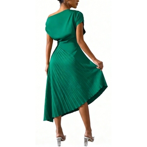Robe midi asymétrique à une épaule pour femme - Robe de soirée plissée tendance - Product Image 5