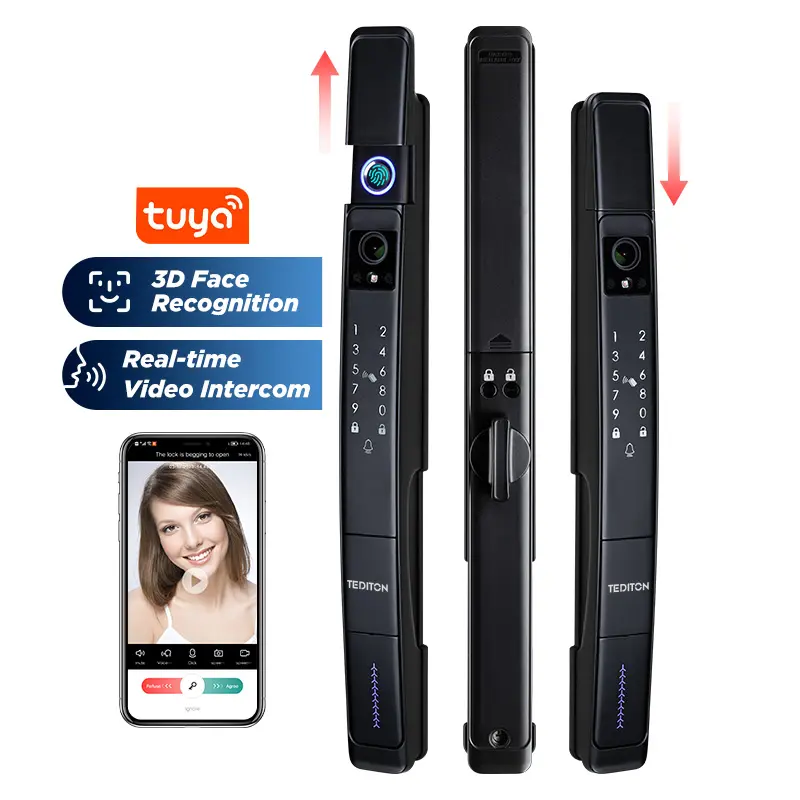 Tediton Waterdichte Wifi Tuya Gezichtsherkenning Glijdende Biometrische Vingerafdruk Video Deur Telefoon Intercom Smart Locks Compatibel