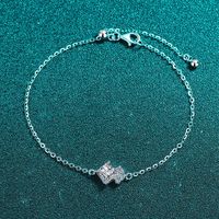 Pulsera de tenis de plata de ley 925 con moissanita de corte princesa, doble piedra, ajustable, chapada en rodio, hipoalergénica, regalo de lujo