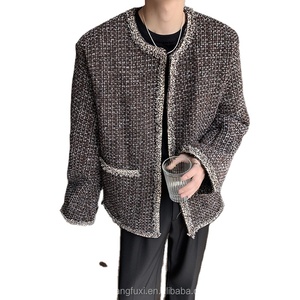 <span class=keywords><strong>Giacca</strong></span> Casual lavorata a maglia allentata di piccola fragranza di lusso leggera da <span class=keywords><strong>uomo</strong></span> con risvolto scozzese <span class=keywords><strong>in</strong></span> <span class=keywords><strong>Tweed</strong></span> retrò - Product Image 2