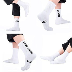 <b>Men's</b> Crew <b>Socks</b> <b>White</b> Cotton Knitted Breathable Daily Wear With Logo Customizable Design Spring Style - Product Image 1