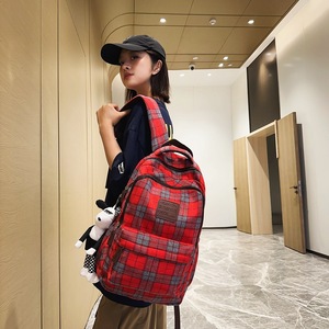 Japanese Style Plaid <b>Backpack</b> For School Students Unisex Multiple Pockets Waterproof Wear Resistant Spine Protecting Summer 2024 - Product Image 4