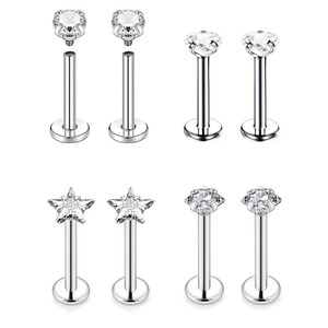 Piercings pour lèvres et langue en acier inoxydable avec zircon serti à griffes, forme étoile géométrique - Product Image 5