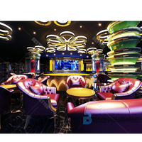 Comptoir de bar rond éclairé par LED de discothèque à motif de fleurs en marbre personnalisé en usine