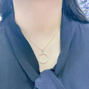 HIBRIDE círculo <span class=keywords><strong>de</strong></span> la suerte collar redondo colgantes para mujer accesorios <span class=keywords><strong>de</strong></span> fiesta <span class=keywords><strong>de</strong></span> boda circonita cúbica completa pavé Dubai joyería nupcial P68 - Product Image 4
