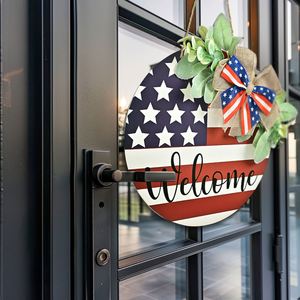 Nouvel Arrivage Transfrontalier – Décoration de Porte en Résine de Qualité Supérieure Personnalisée avec Nœud Rouge, Bleu, Blanc et Herbe Verte pour un Accueil Chaleureux - Product Image 4