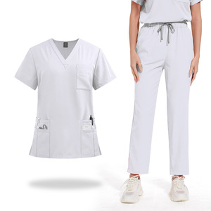 42168 Pantalones rectos con cuello en V personalizados Cargo blanco 120gsm uniformes <span class=keywords><strong>de</strong></span> Enfermería <span class=keywords><strong>de</strong></span> talla grande uniformes médicos uniformes <span class=keywords><strong>de</strong></span> enfermera - Product Image 1