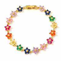 Bracelet élégant en cristal CZ, motif floral, plaqué or 18 carats, zircon cubique arc-en-ciel coloré, bracelet tennis délicat pour femmes