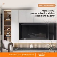 Mueble de TV de Acero Inoxidable para Sala de Estar, con Nicho Integrado en la Pared, Acabado Negro, Celebrado en Internet